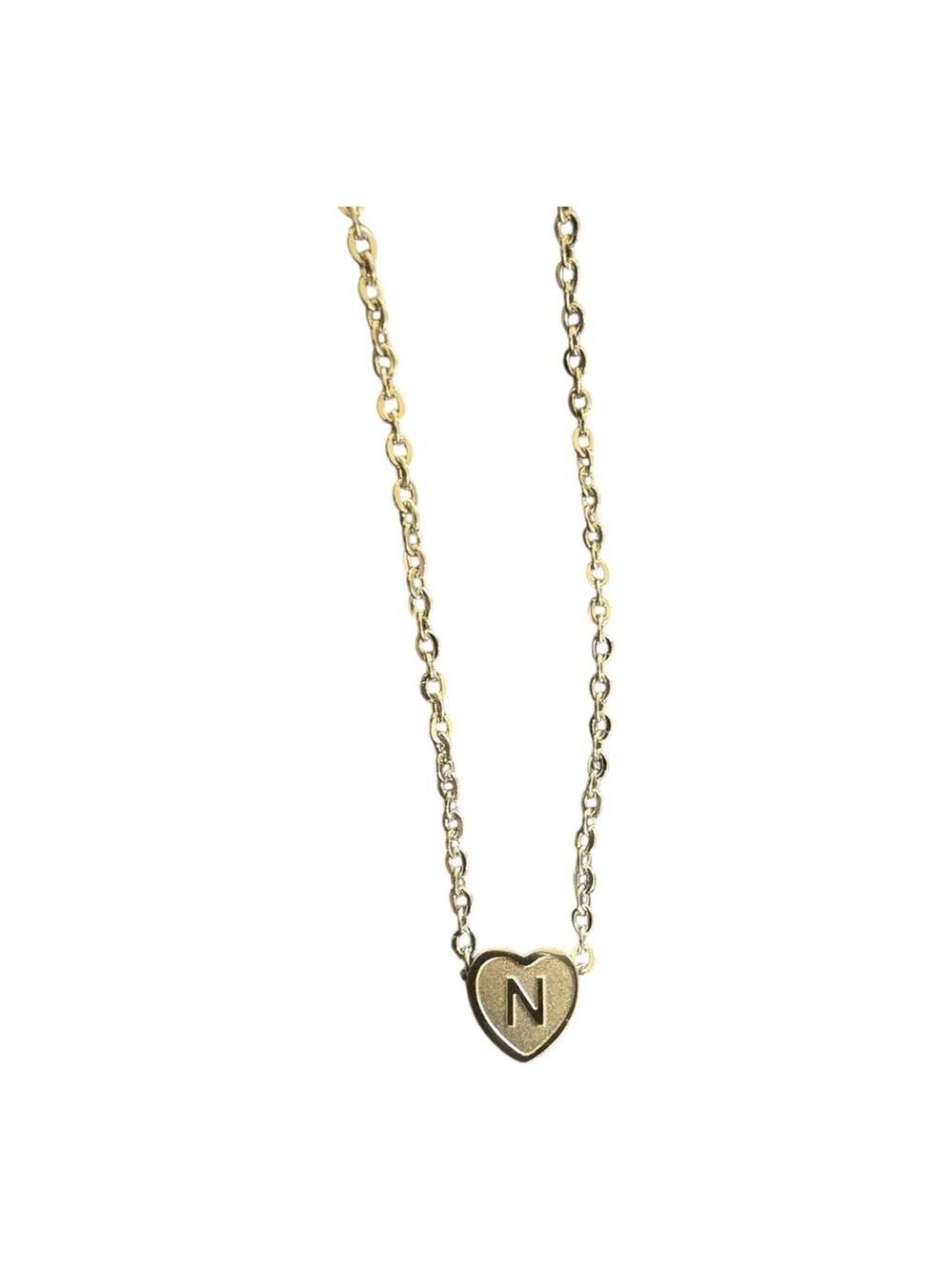 FindChic Gold and Silver Heart Initial 'N' Necklace, One Size